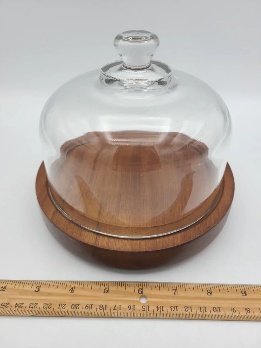 Goodwood Genuine Teak Wood Covered Glass Dome Dessert Cheese Charcuterie Board